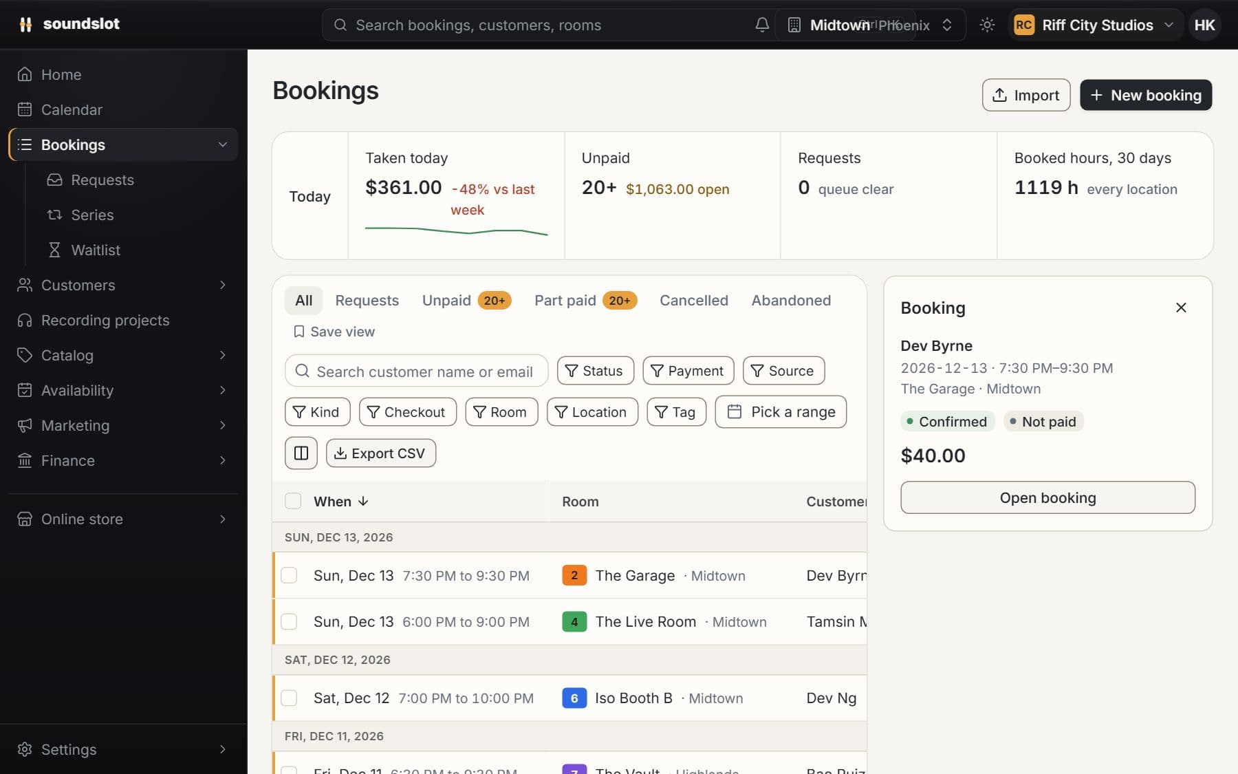 Desk payments & cash tracking: Open the booking