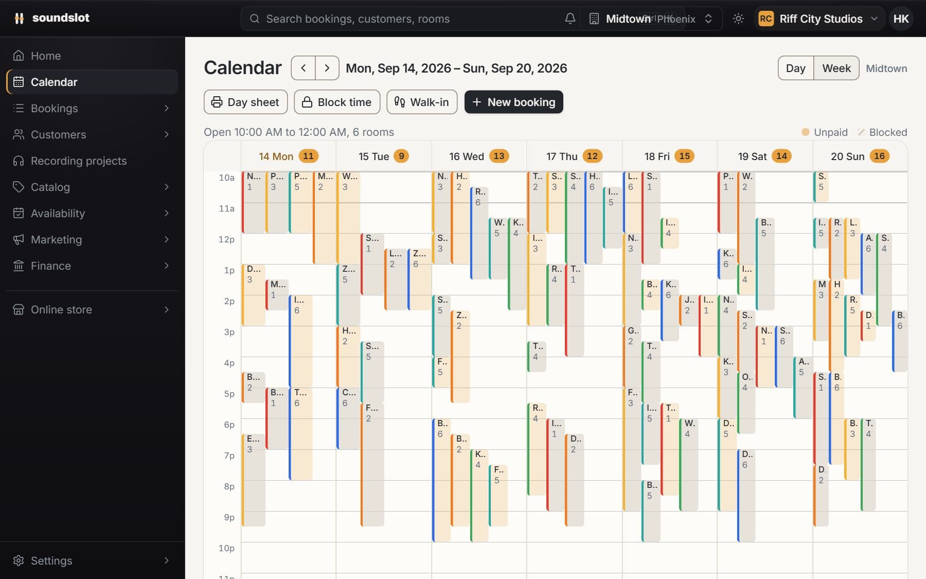 Booking calendar: Review the booking