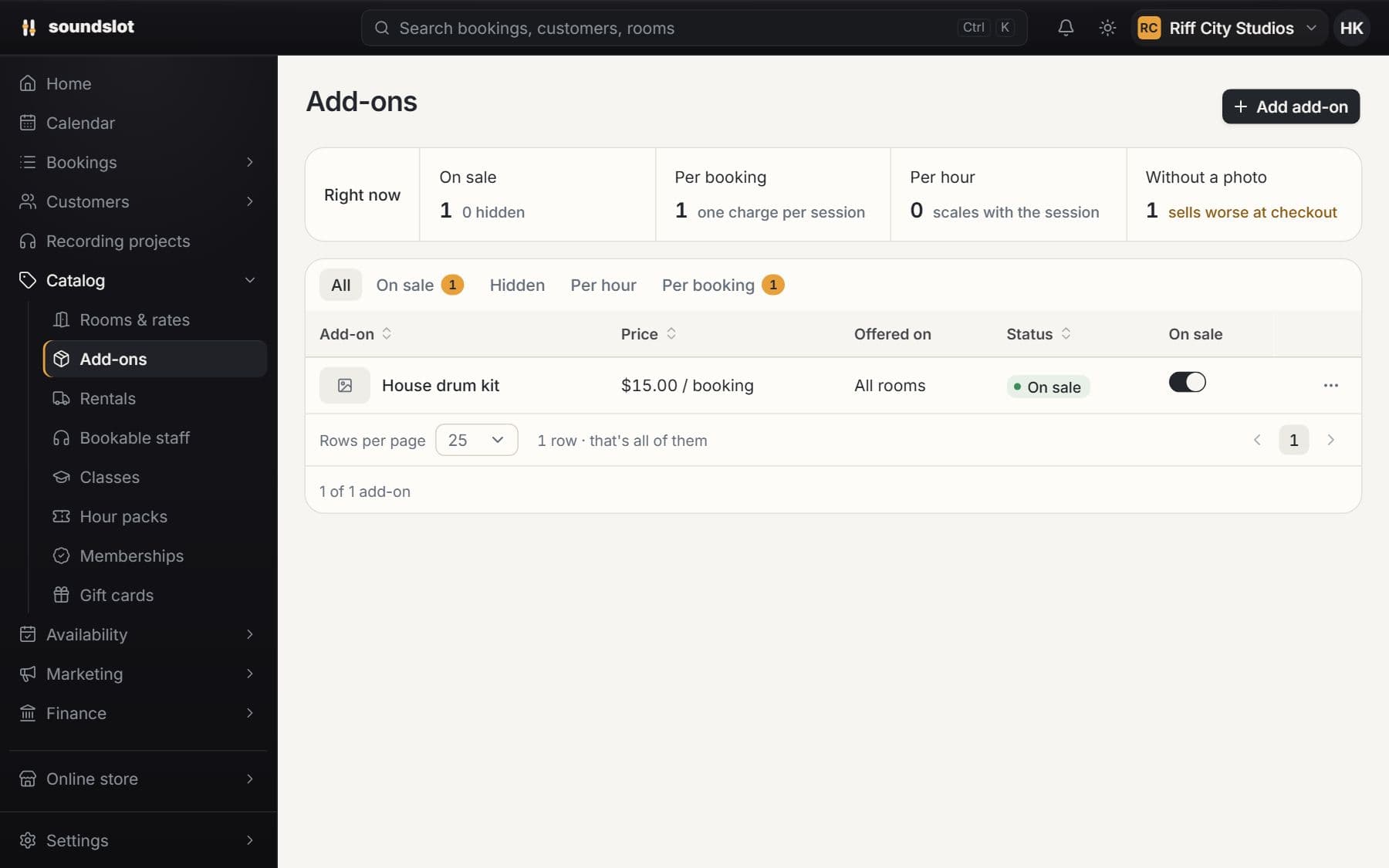 Session equipment & add-ons: Create an add-on