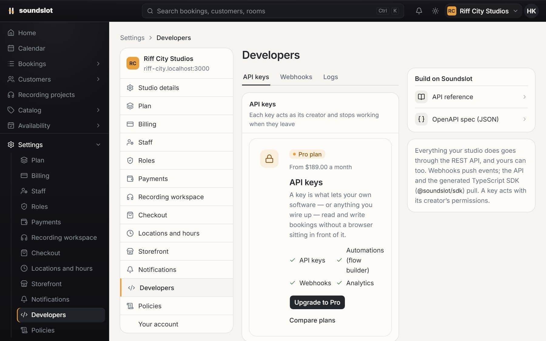 API access & webhooks in Soundslot