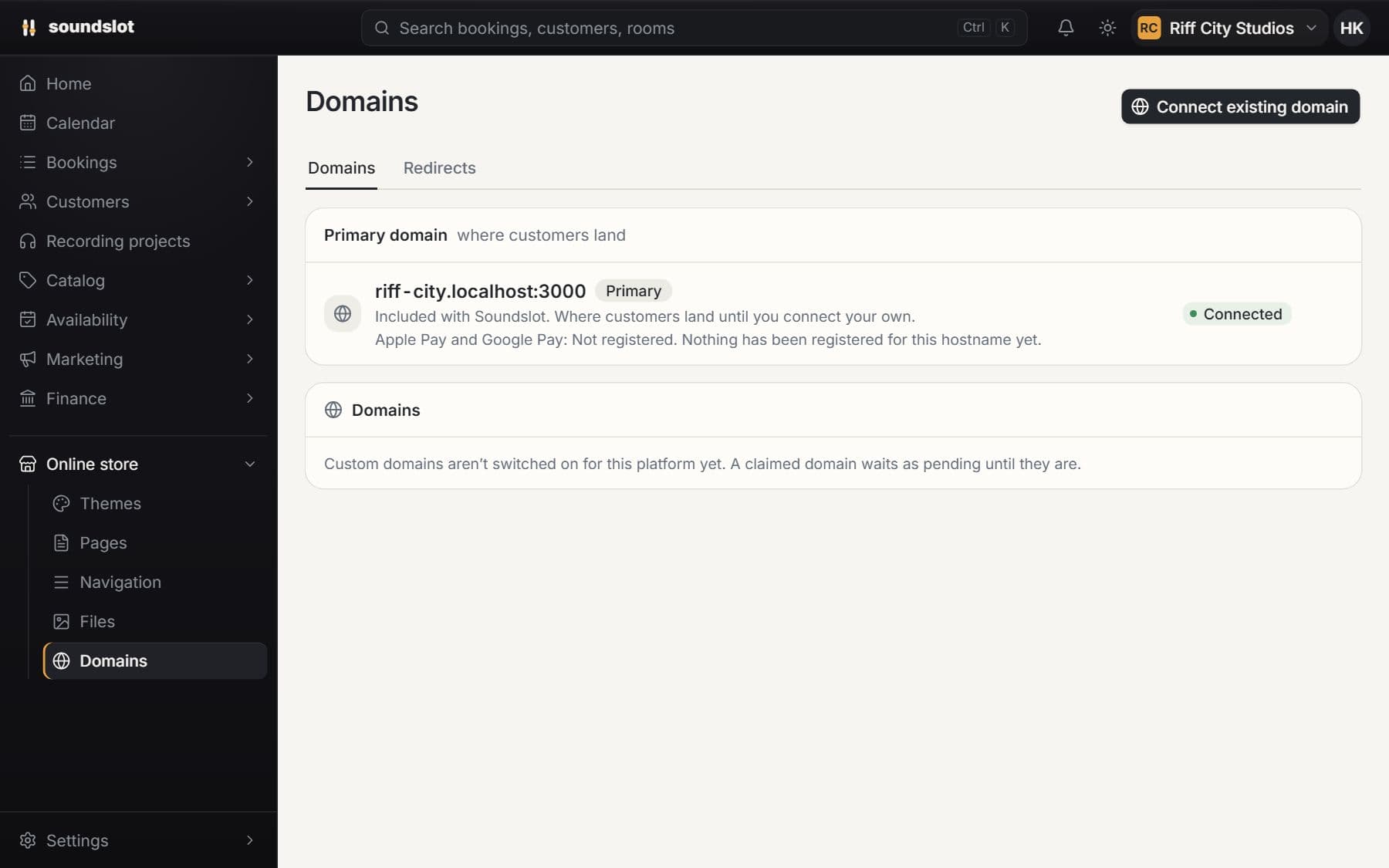 Custom domains & search settings: Add the hostname