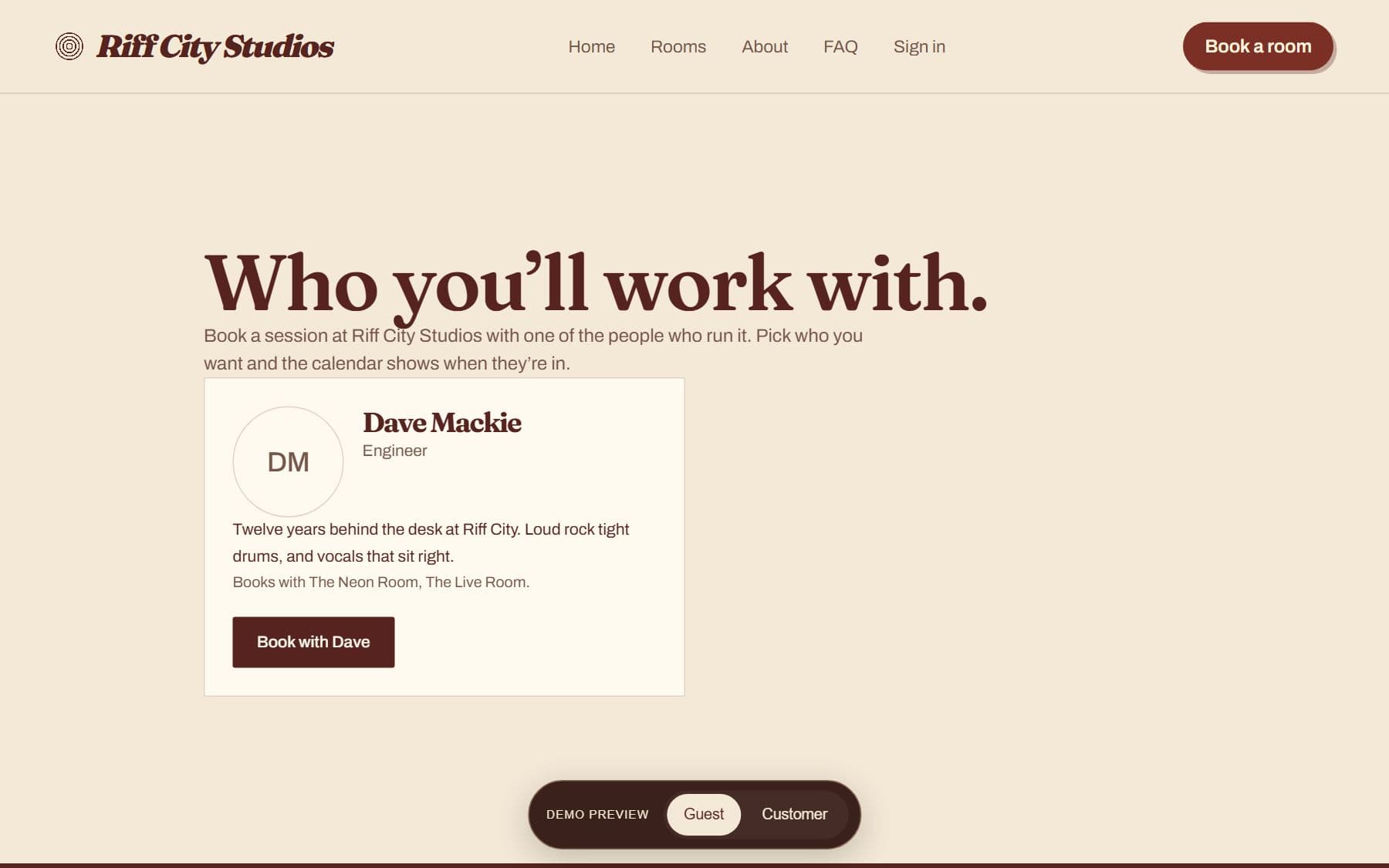 Bookable engineers & staff: Book room and person