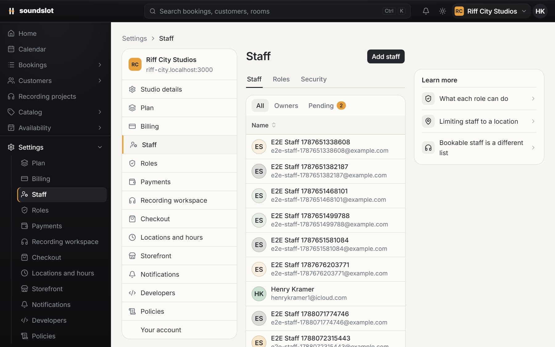 Staff accounts & permissions in Soundslot