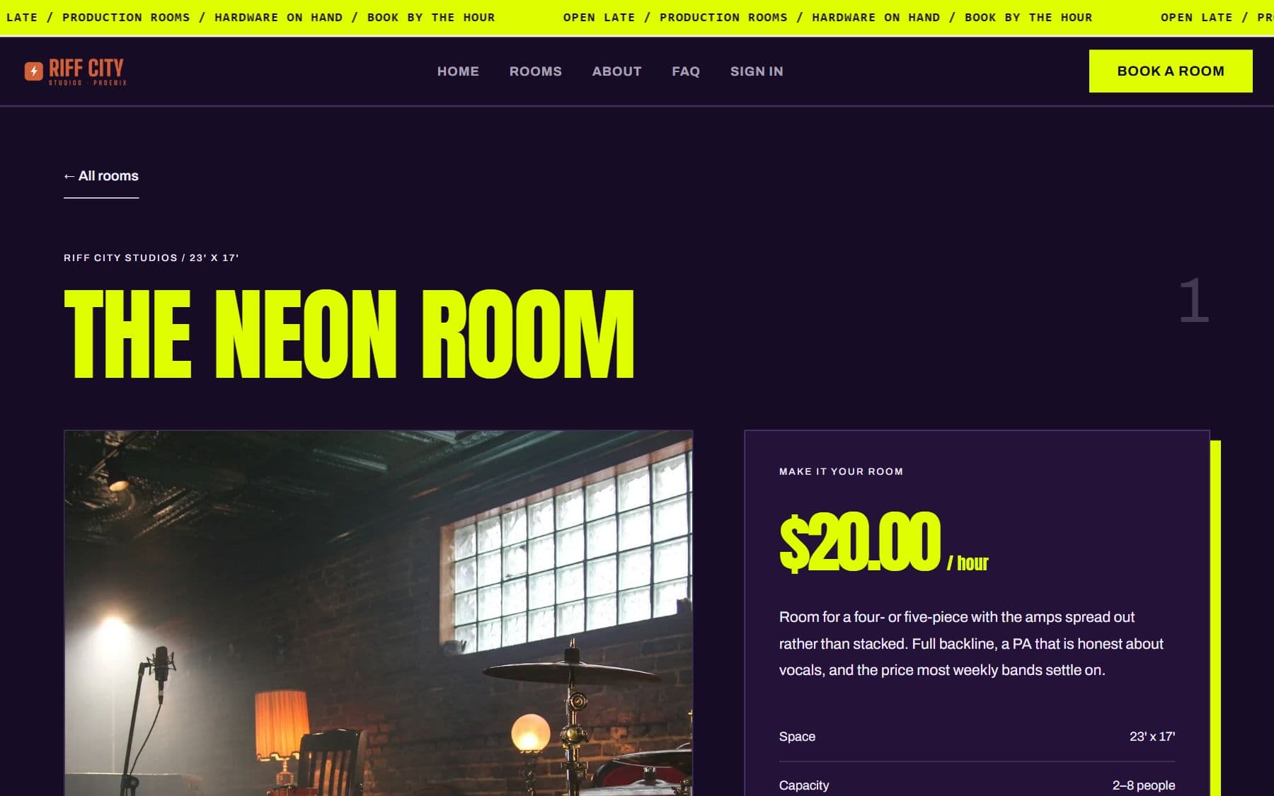 Marquee on a room page